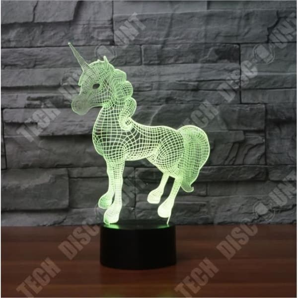 TD® 3D Optisk LED Nattljus Dynamisk Enhörning 3D LED Nattljus med 7 ljusfärger för heminredning