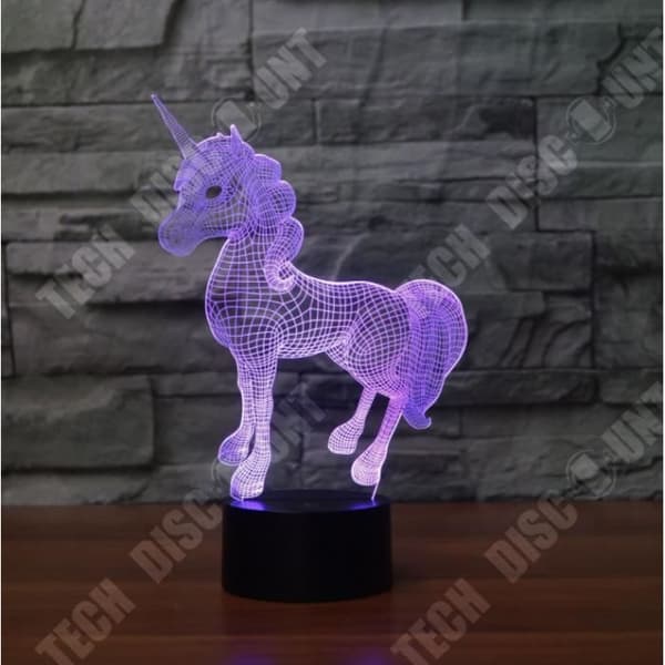 TD® 3D Optisk LED Nattljus Dynamisk Enhörning 3D LED Nattljus med 7 ljusfärger för heminredning
