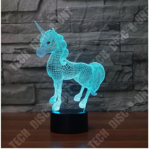 TD® 3D Optisk LED Nattljus Dynamisk Enhörning 3D LED Nattljus med 7 ljusfärger för heminredning