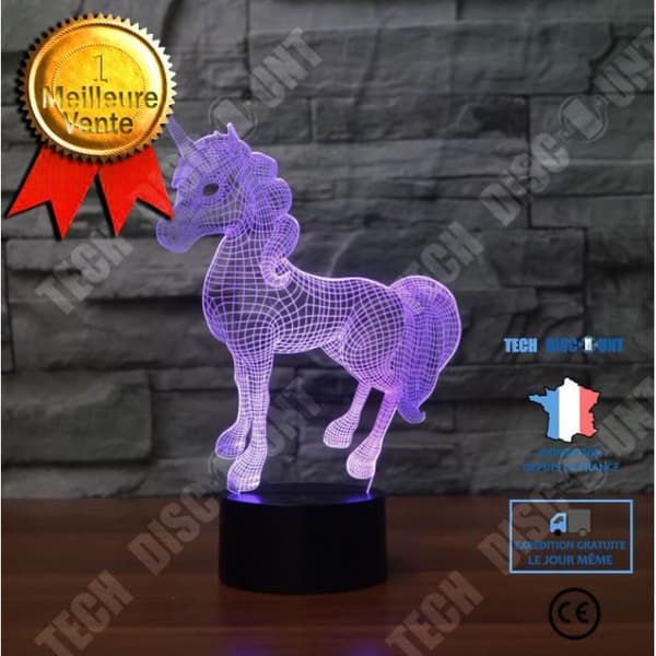 TD® 3D Optisk LED Nattljus Dynamisk Enhörning 3D LED Nattljus med 7 ljusfärger för heminredning