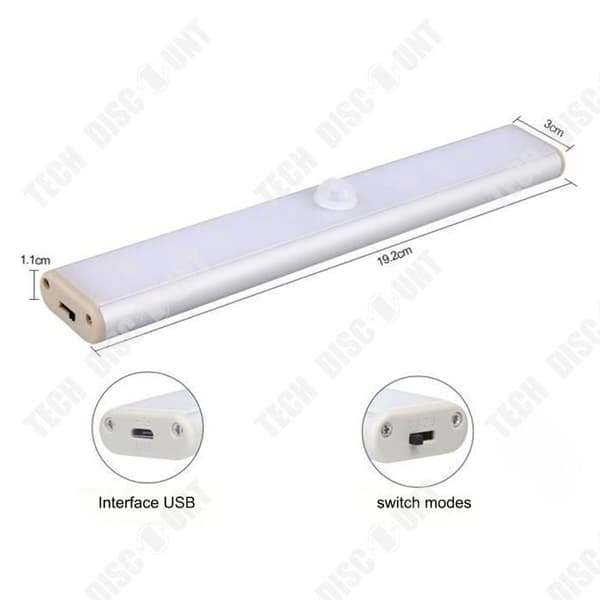 TD Nattlampa 19x3cm 24 LED uppladdningsbar USB rörelsesensor självhäftande magnetremsa 3 ljuslägen automatisk LED nattlampa