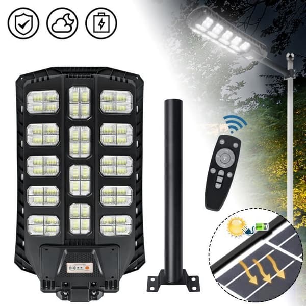 500W Solcelligt LED Gatubelys med Fjärrkontroll & Rörelsedetektor Solcelligt LED Projektor IP65 Vattentålig för Utomhusbruk