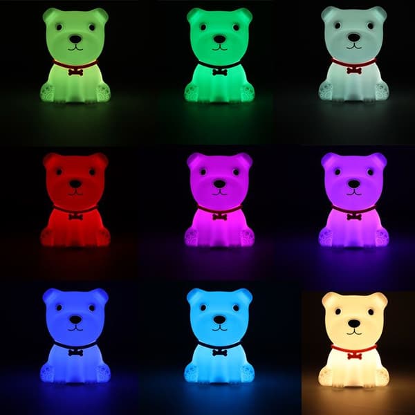 Mjuk silikon nattlampa för barn med 8 LED USB RGB vit hund