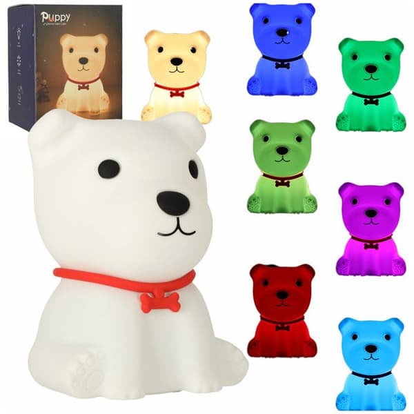 Mjuk silikon nattlampa för barn med 8 LED USB RGB vit hund