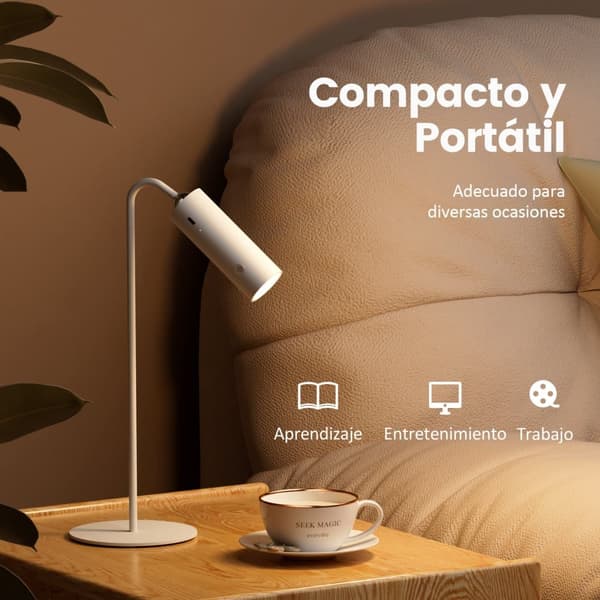 EMKE LED Bordlampe - Trådløs, Dæmpbar, 3 farvetilstande, USB-C, Hvid