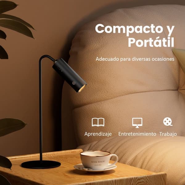 EMKE Bordslampa LED - Trådlös, Dimmbar, 3 färglägen, USB-C, Svart