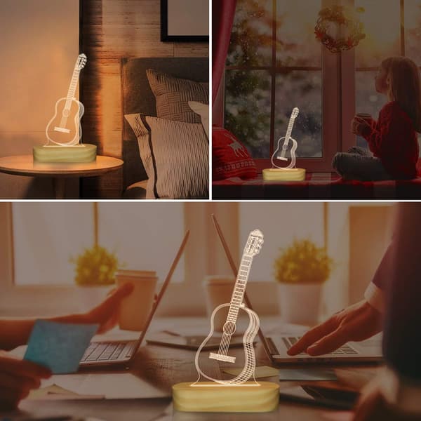 3D Illusion Optisk Natlys LED Sengelampe Til Børn Mænd Mænd Musikere Elskere Julegaver Blød Varm Hvid Farve