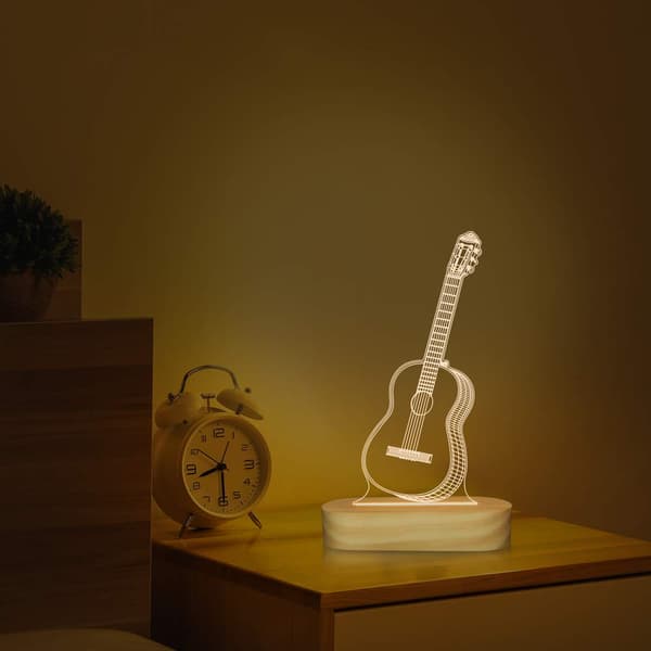 3D Illusion Optisk Natlys LED Sengelampe Til Børn Mænd Mænd Musikere Elskere Julegaver Blød Varm Hvid Farve