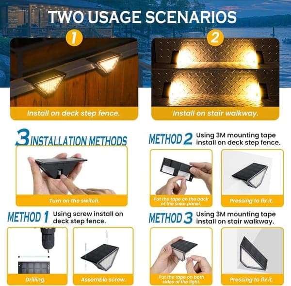 24 LED solenergi utomhus sensorlampa, varm vit dekorationsbelysning, för terrass, trädgård, staket och trappsteg