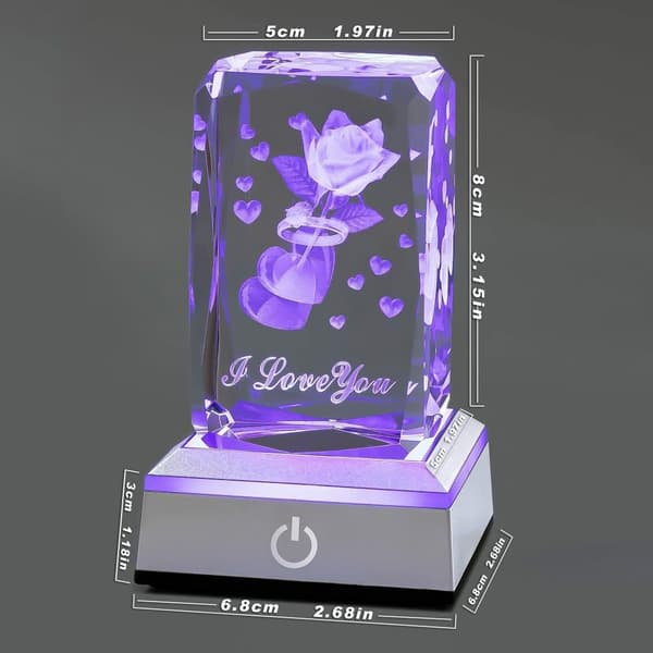 3D Rose Crystal Multi Colour Night Light - Jeg elsker dig, Valentinsdagsgave til hende Min kæreste Kone Mor Jubilæum og fødselsdagsgave