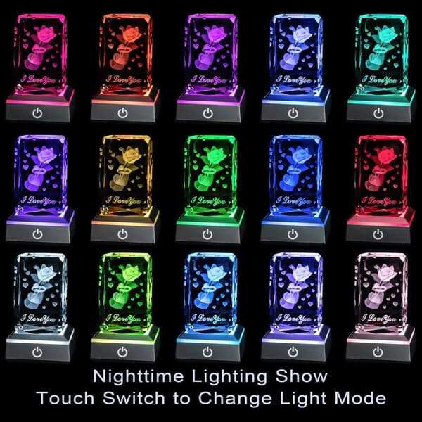3D Rose Crystal Multi Colour Night Light - Jeg elsker dig, Valentinsdagsgave til hende Min kæreste Kone Mor Jubilæum og fødselsdagsgave