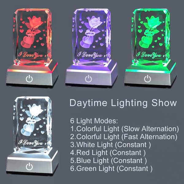 3D Rose Crystal Multi Colour Night Light - Jeg elsker dig, Valentinsdagsgave til hende Min kæreste Kone Mor Jubilæum og fødselsdagsgave