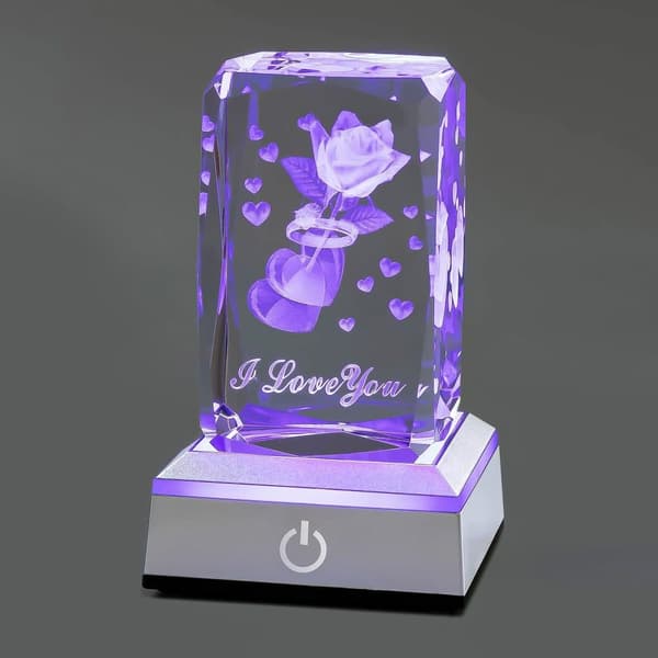 3D Rose Crystal Multi Colour Night Light - Jeg elsker dig, Valentinsdagsgave til hende Min kæreste Kone Mor Jubilæum og fødselsdagsgave
