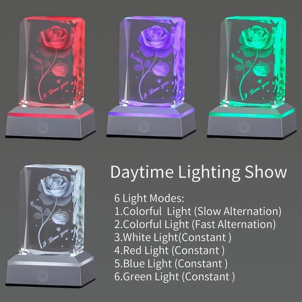 3D Rose Crystal Multi Colour Night Light - Jeg elsker dig, Valentinsdagsgave til hende Min kæreste Kone Mor Jubilæum og fødselsdagsgave
