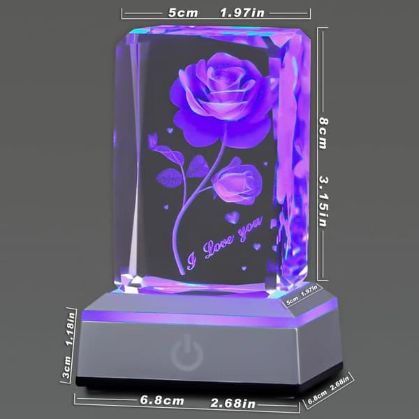 3D Rose Crystal Multi Colour Night Light - Jeg elsker dig, Valentinsdagsgave til hende Min kæreste Kone Mor Jubilæum og fødselsdagsgave