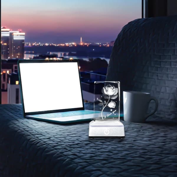 3D Rose Crystal Multi Colour Night Light - Jeg elsker dig, Valentinsdagsgave til hende Min kæreste Kone Mor Jubilæum og fødselsdagsgave