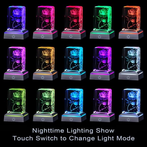 3D Rose Crystal Multi Colour Night Light - Jeg elsker dig, Valentinsdagsgave til hende Min kæreste Kone Mor Jubilæum og fødselsdagsgave