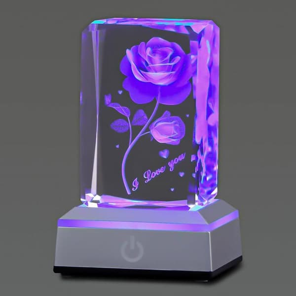 3D Rose Crystal Multi Colour Night Light - Jeg elsker dig, Valentinsdagsgave til hende Min kæreste Kone Mor Jubilæum og fødselsdagsgave