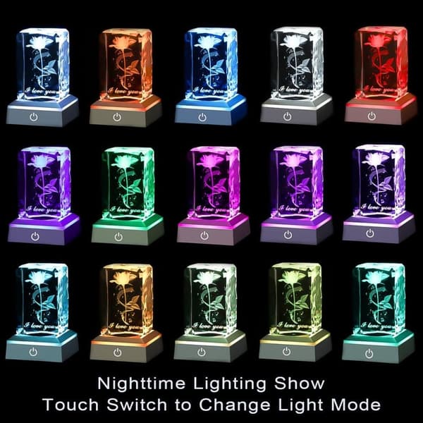 3D Rose Crystal Multi Colour Night Light - Jeg elsker dig, Valentinsdagsgave til hende Min kæreste Kone Mor Jubilæum og fødselsdagsgave