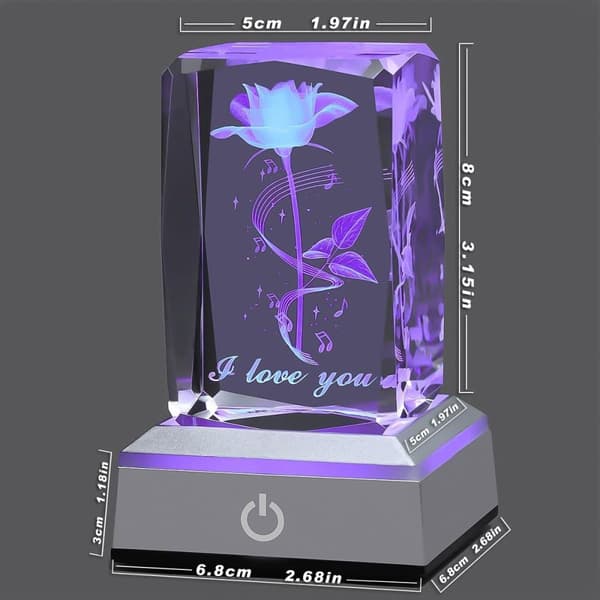 3D Rose Crystal Multi Colour Night Light - Jeg elsker dig, Valentinsdagsgave til hende Min kæreste Kone Mor Jubilæum og fødselsdagsgave