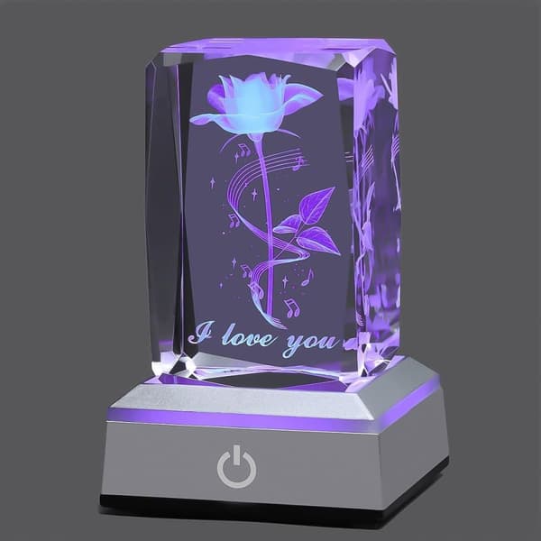 3D Rose Crystal Multi Colour Night Light - Jeg elsker dig, Valentinsdagsgave til hende Min kæreste Kone Mor Jubilæum og fødselsdagsgave