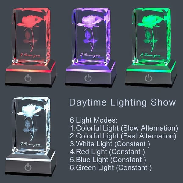 3D Rose Crystal Multi Colour Night Light - Jeg elsker dig, Valentinsdagsgave til hende Min kæreste Kone Mor Jubilæum og fødselsdagsgave