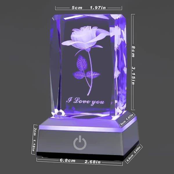 3D Rose Crystal Multi Colour Night Light - Jeg elsker dig, Valentinsdagsgave til hende Min kæreste Kone Mor Jubilæum og fødselsdagsgave