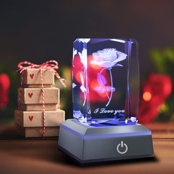 3D Rose Crystal Multi Colour Night Light - Jeg elsker dig, Valentinsdagsgave til hende Min kæreste Kone Mor Jubilæum og fødselsdagsgave