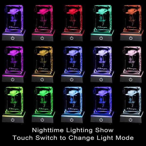 3D Rose Crystal Multi Colour Night Light - Jeg elsker dig, Valentinsdagsgave til hende Min kæreste Kone Mor Jubilæum og fødselsdagsgave