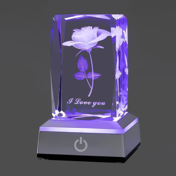 3D Rose Crystal Multi Colour Night Light - Jeg elsker dig, Valentinsdagsgave til hende Min kæreste Kone Mor Jubilæum og fødselsdagsgave