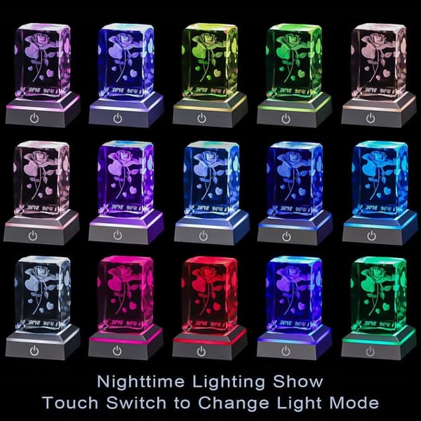 3D Rose Crystal Multi Colour Night Light - Jeg elsker dig, Valentinsdagsgave til hende Min kæreste Kone Mor Jubilæum og fødselsdagsgave