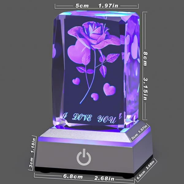 3D Rose Crystal Multi Colour Night Light - Jeg elsker dig, Valentinsdagsgave til hende Min kæreste Kone Mor Jubilæum og fødselsdagsgave