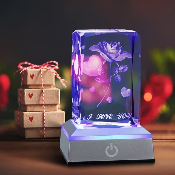 3D Rose Crystal Multi Colour Night Light - Jeg elsker dig, Valentinsdagsgave til hende Min kæreste Kone Mor Jubilæum og fødselsdagsgave