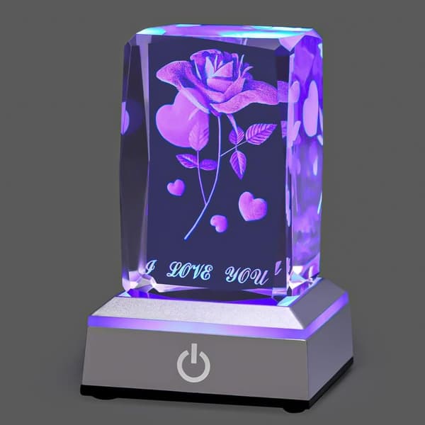 3D Rose Crystal Multi Colour Night Light - Jeg elsker dig, Valentinsdagsgave til hende Min kæreste Kone Mor Jubilæum og fødselsdagsgave