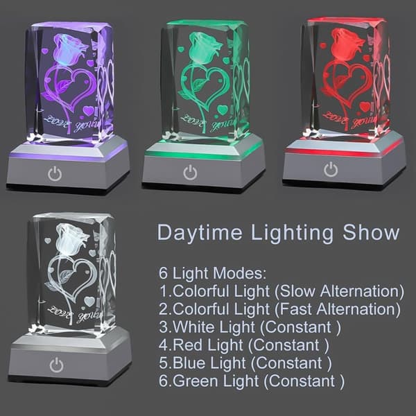 3D Rose Crystal Multi Colour Night Light - Jeg elsker dig, Valentinsdagsgave til hende Min kæreste Kone Mor Jubilæum og fødselsdagsgave