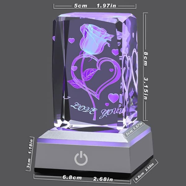 3D Rose Crystal Multi Colour Night Light - Jeg elsker dig, Valentinsdagsgave til hende Min kæreste Kone Mor Jubilæum og fødselsdagsgave