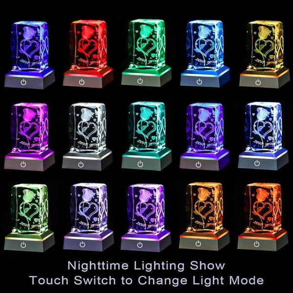 3D Rose Crystal Multi Colour Night Light - Jeg elsker dig, Valentinsdagsgave til hende Min kæreste Kone Mor Jubilæum og fødselsdagsgave