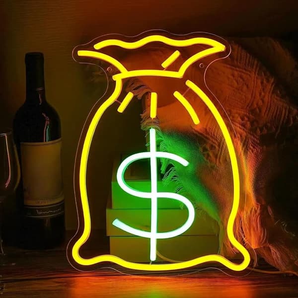 Hængende Kunst Neonskilte Pose Penge Neonskilt USB-drevet dæmpbart Neonlys Til Kontor Hotel Fest Klub Bar Vægdekoration