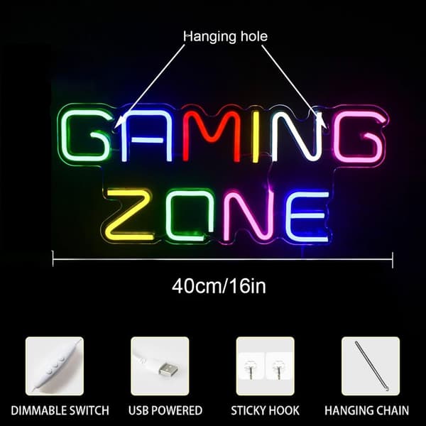 Gaming Zone Neon Sign Värikäs LED-peli Neonvalo seinäkoristeluun Kirjain Neonkyltti pelihuoneeseen, lahjoja pelaajille, pojille, miehille
