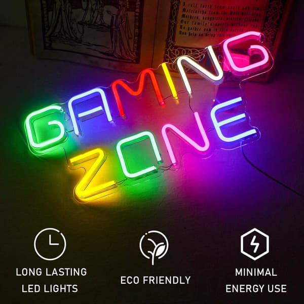 Gaming Zone Neon Sign Värikäs LED-peli Neonvalo seinäkoristeluun Kirjain Neonkyltti pelihuoneeseen, lahjoja pelaajille, pojille, miehille