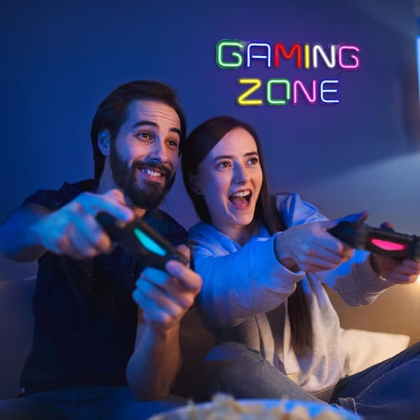Gaming Zone Neon Sign Värikäs LED-peli Neonvalo seinäkoristeluun Kirjain Neonkyltti pelihuoneeseen, lahjoja pelaajille, pojille, miehille
