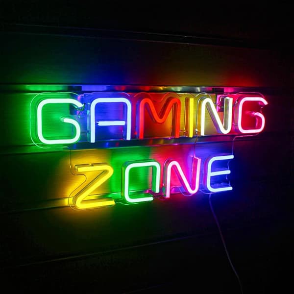 Gaming Zone Neon Sign Värikäs LED-peli Neonvalo seinäkoristeluun Kirjain Neonkyltti pelihuoneeseen, lahjoja pelaajille, pojille, miehille