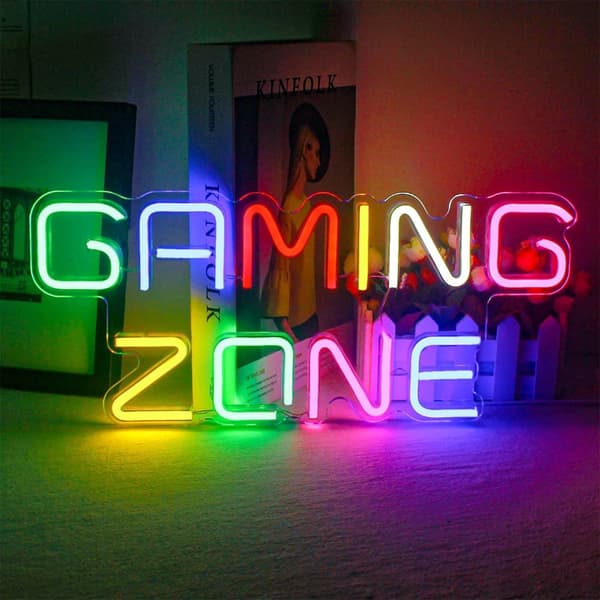 Gaming Zone Neon Sign Värikäs LED-peli Neonvalo seinäkoristeluun Kirjain Neonkyltti pelihuoneeseen, lahjoja pelaajille, pojille, miehille