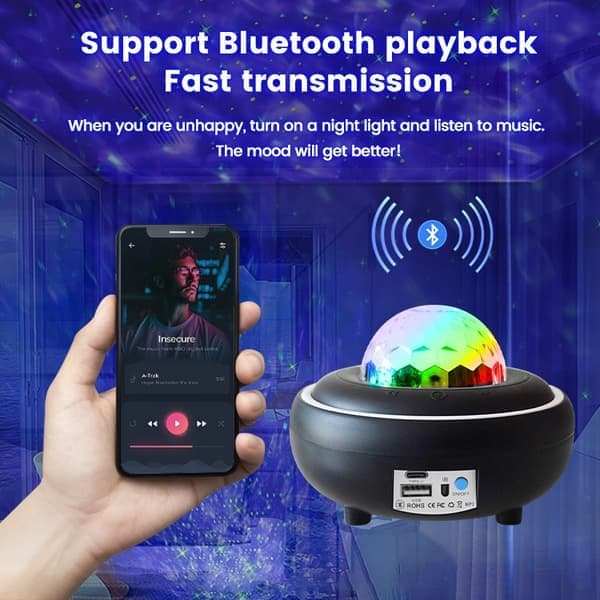 Galakse Natlampe / Rumlampe Stjerneprojektor med Bluetooth Højttaler