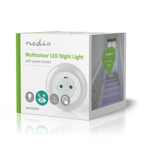 LED nattljus - NEDIS - LNLGSOCK01 - Dag / natt sensor - 3680 W - 10 lm - Vit / Blå / Grön