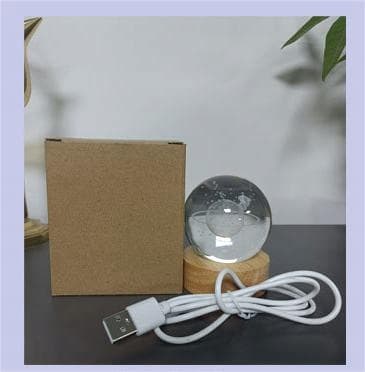 GLASKUGLE 3D NATLAMPE 6 cm USB-drevet til BØRNESOVEVÆRELSE Planeta