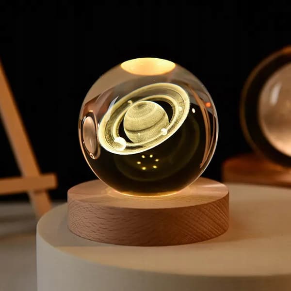 GLASKUGLE 3D NATLAMPE 6 cm USB-drevet til BØRNESOVEVÆRELSE Planeta