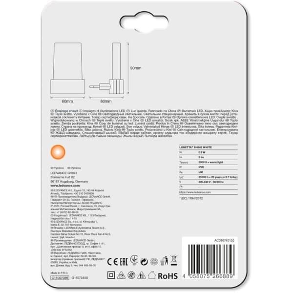 LEDVANCE Lunetta Shine nattlampa - Dag/natt sensor - Vit