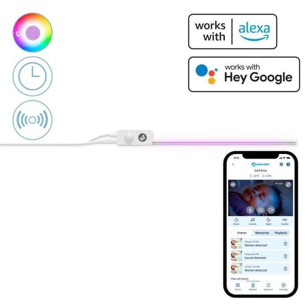 MAXI-COSI Connected bed nattlampa för babyglöd, rörelsesensor, mjukt ljus med justerbar intensitet