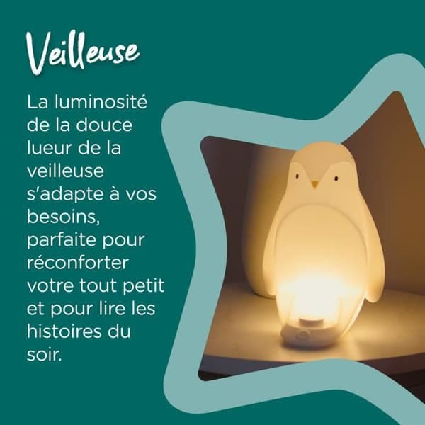 TOMMEE TIPPEE 2-i-1 Penguin Night Light, Nomadic Light-Up Egg, justerbar ljusstyrka, USB